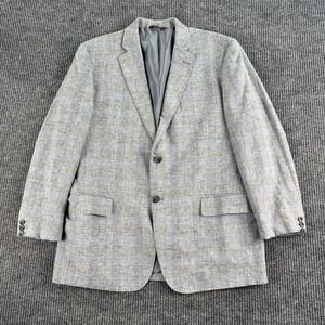 Tasso Elba Sport Coat Large 42-44 Gray Wool Linen Cotton Glen Plaid Hopsack *